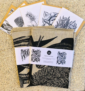 Botanical Tea Towel and Greeting Card Set Gift Pack